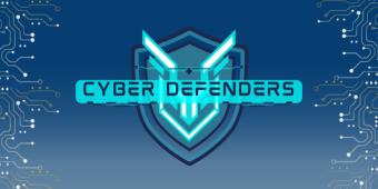 Cyber Defenders: Cybersecurity at TWC banner image. The Cyber Defenders logo, a futuristic shield with the text Cyber Defenders in the center.