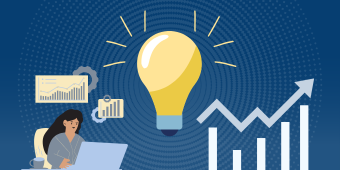 An Introduction to Rapid Process Improvement banner image. A woman sitting on her laptop looking at charts and graphs. An icon of a light bulb floats on top of her head.