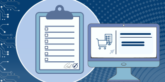 New Grantee Orientation banner image. A computer displaying a procurement checkout screen next to a dollar sign symbol.