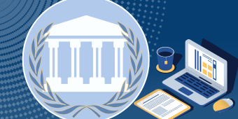 Representative Training for Career Schools and Colleges banner image. Icon of a university building framed by traditional laurel branches, symbolizing higher education and career schools. Next to it is a laptop and an open notebook, representing online learning and training participation.