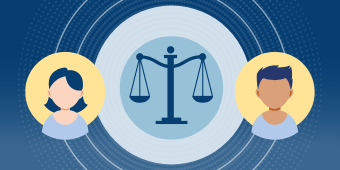 WIOA Discrimination Complaint Process banner image. The scale of justice with two people on either side.